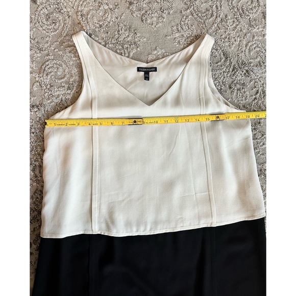 Eileen Fisher Two-Tone Silk Shift Dress in Bone Black Sz. Small - Picture 7 of 12